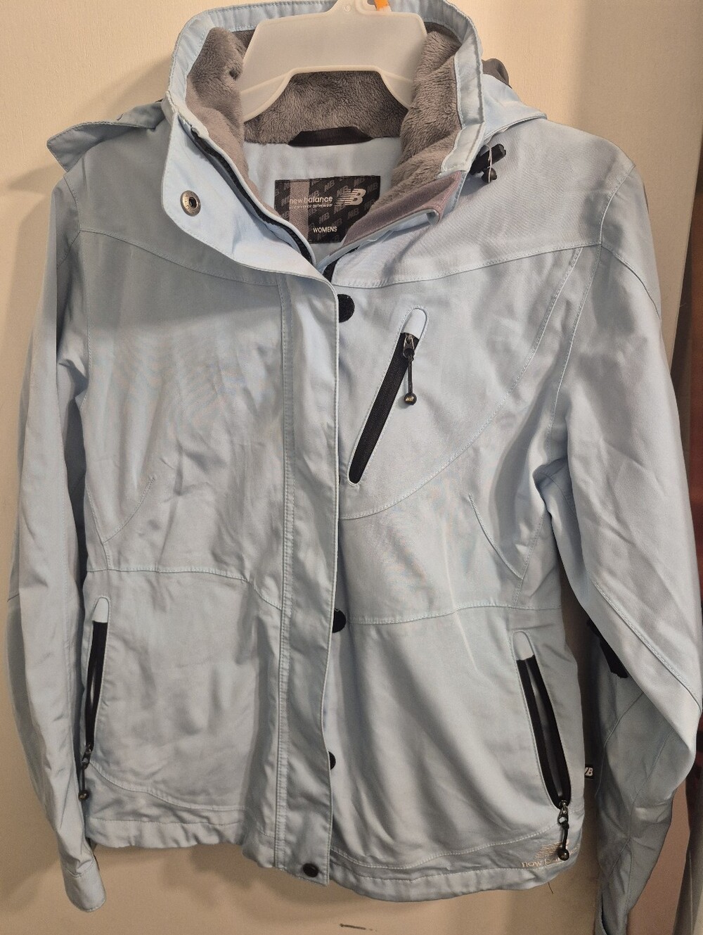 New Balance Pale Blue Hooded Ski Jacket with Gray Interior
